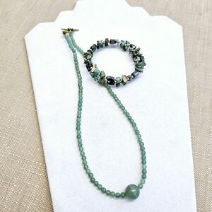SET!  Aventurine Necklace with Spiral Wire Wrap Gemstone Bracelet  SET!